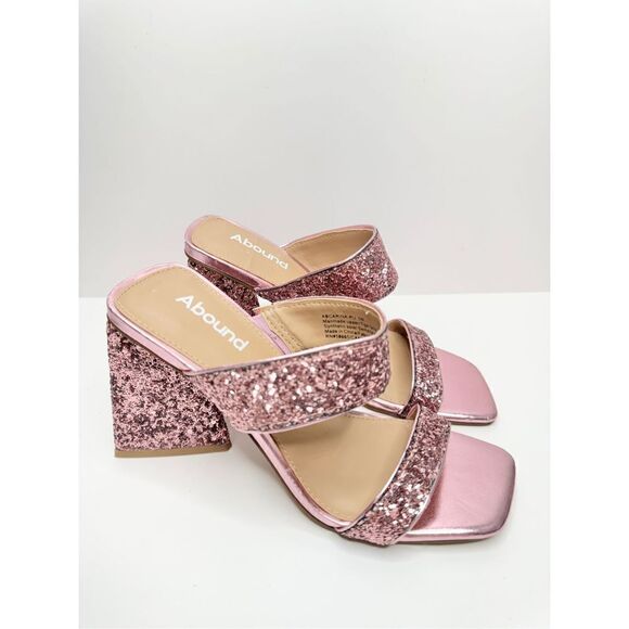Abound Sandals Womens Size 5 Pink Carina Glitter Slip On Open Square Toe Heels - Picture 1 of 8